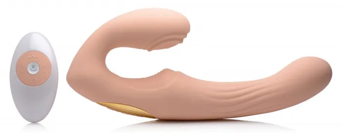 15x U-Pulse - Pulse and Vibe Strapless Strap-on  With Remote - Blush | XR Brands Strap U Vibrators