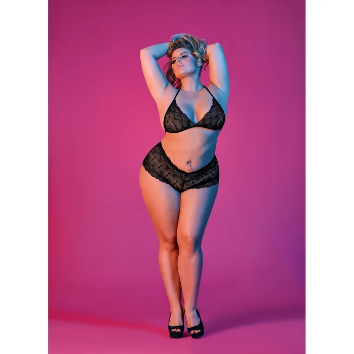 Anal Magic Silk Sexy Time Triangle Bra and Cheeky Short Set Black 1x3x