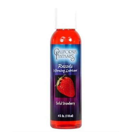 California Fantasies Lubricants Razzels Warming Lubricant Sinful Strawberry 4 Oz Bottle