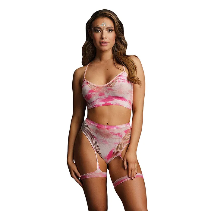 Couples Shots Toys Le Desir Bliss Tie Dye 2 Piece Set With Garters UK 6 to 14
