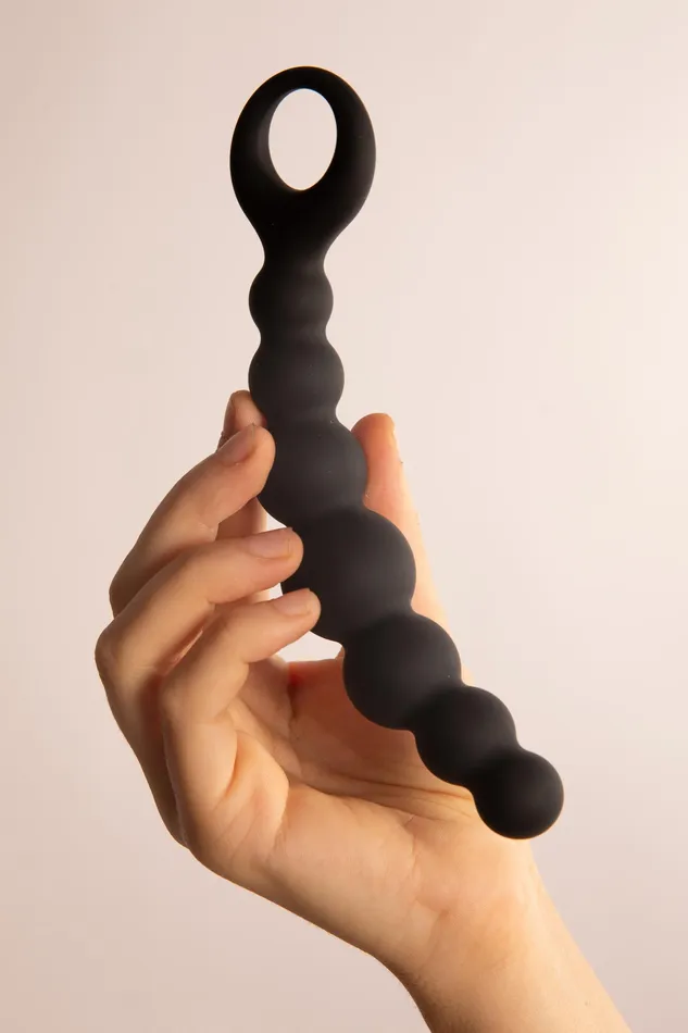 Female Sex Toys Palline Anali con Anello in Silicone Nero EDC