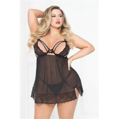 Seven Til Midnight Anal Lace Strappy Mesh Babydoll Black 1x2x