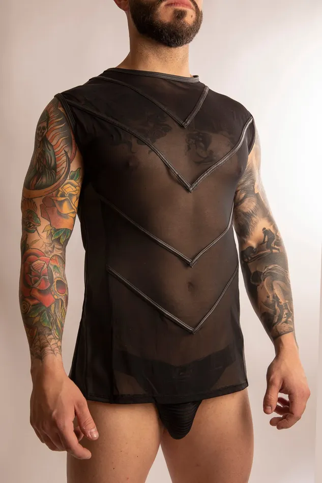 Top con Cuciture a V in Vinile e Mesh Nero ORION Female Sex Toys