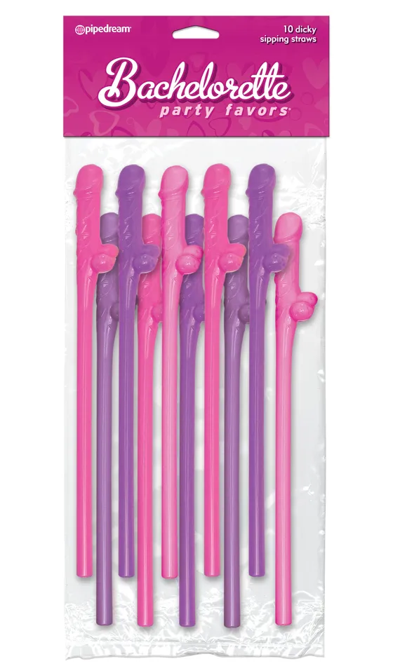 Vibrators Bachelorette Party Favors 10 Dicky Sipping Straws Pink Purple Pipedream