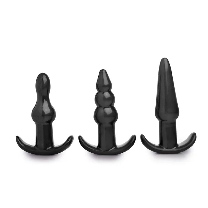 XR Brands Trinity Vibes Anal 4 Piece Vibrating Anal Plug Set Black